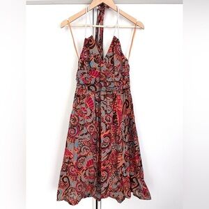 Anthropologie‎ Moulinette Soeurs Orange Paisley Cotton Halter Dress Size 2
